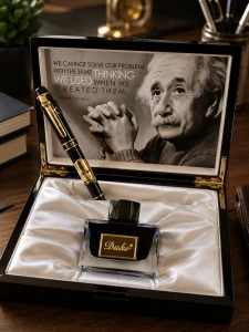 Pióro wieczne Duke 995F Gold Albert Einstein E=mc² – Zestaw w drewnianej kasecie z atramentem
