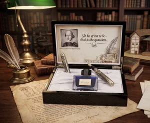 DUKE PIÓRO WILLIAM SAKESPEARE,OLD SILVER W OPAKOWANIU DREWNIANYM+ATRAMENT
